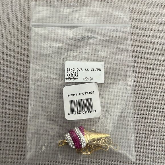 Simone I. Smith Sterling Pink Clear Crystal IceCream Cone Pendant Necklace, New - Picture 10 of 10
